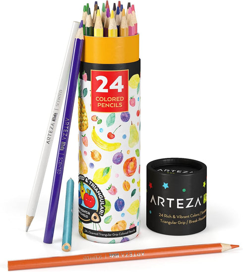 ARTEZA 24 Scented Pencils for Kids, Pre-Sharpened Triangular Shape Smelly Color Pencils