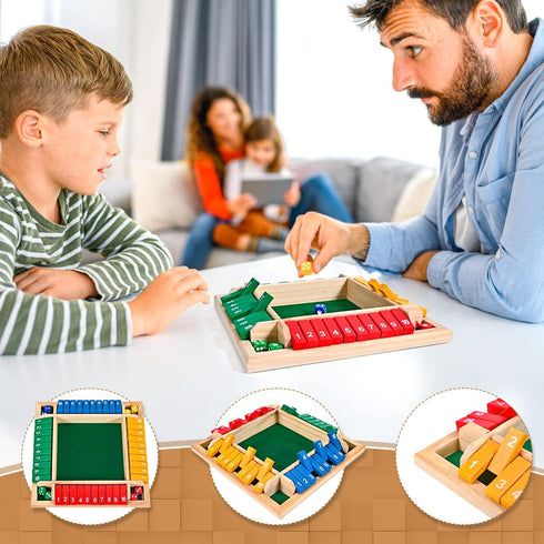 Shut The Box Dice Game for 1-4 Players - Traditional Wooden Pub Bar Board Game with 10 Numbers for Kids and Adults