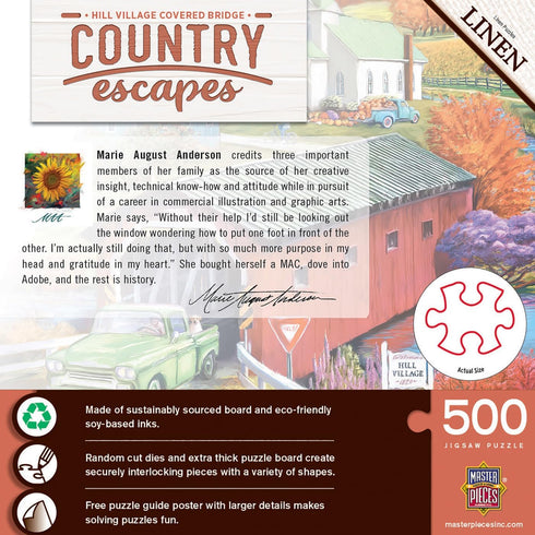 Country Escapes - Hill Village Covered Bridge 500 Piece Puzzle