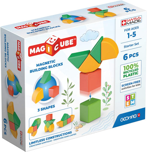 GEOMAG Magnetic Toys - 6 Pieces Magicube Shapes Starter Set, Early Learning STEM Educational Building Blocks for Ages