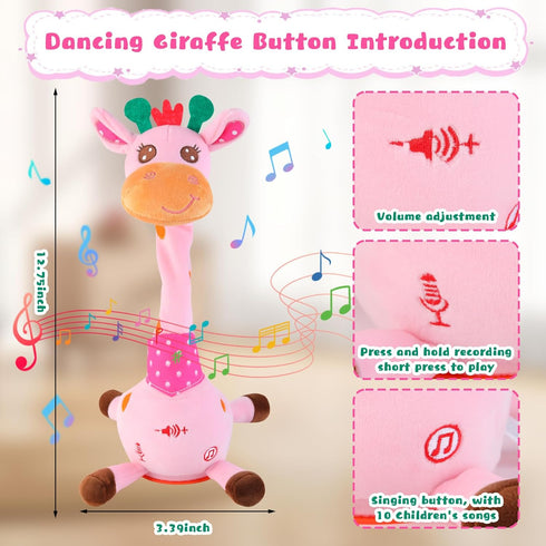 10 MIAODAM Dancing Giraffe Interactive Toy, Singing Children's Song, Stuffed Baby Toy Repeats What You Say, Colorful