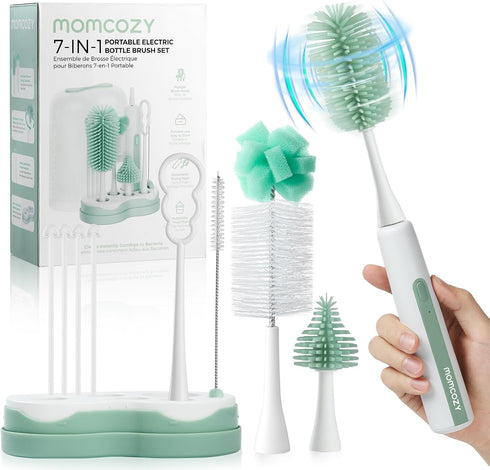 Momcozy Electric Baby Bottle Brush Set with Drying Rack, 7-in-1 Powered Bottle