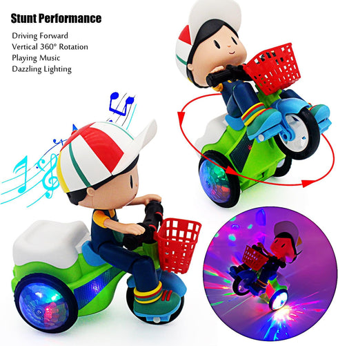 Tipmant Baby Toddler Electric Tricycle Toy Cartoon Motorcycle Vehicle Stunt Performance, Music, Lights, Kids Birthday Gifts (Boy)