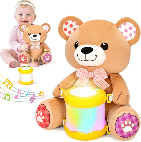 Hodurgyi Baby Toys 6-12 Months, Bear Musical Plush with Lights,ABCs,Animal Sounds, Numbers,