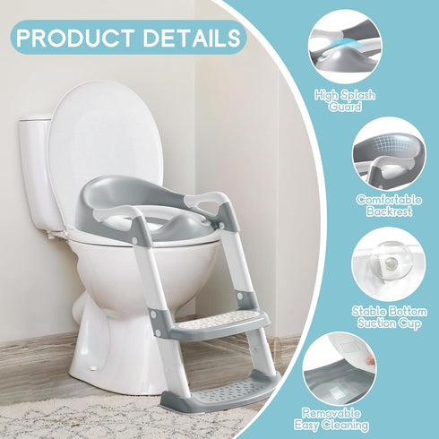 COOSEYA Potty Training Toilet with Step Stool Ladder, Toddler Kids Potty Training Seat for Boys Girls, Foldable