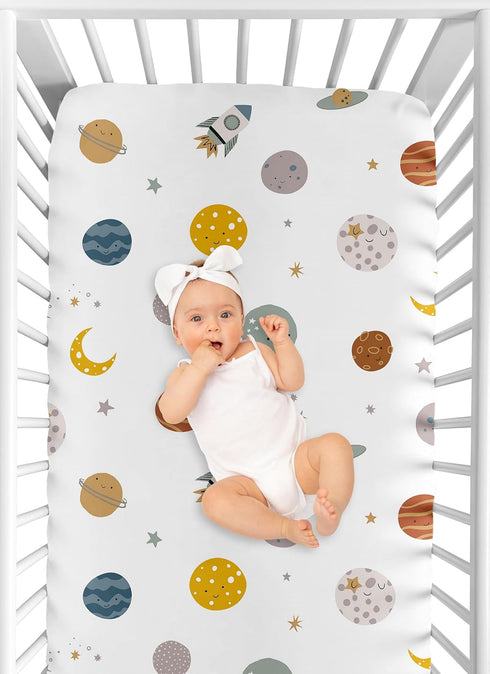 Sweet Jojo Designs Fitted Baby Crib Sheets (Outer Space Themed) for Boys, Infant Nursery, Toddler Room - Standard Size