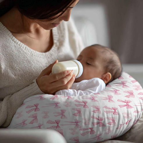 Cstdyfrv Pastel Pink Bows Plaids Nursing Pillow Covers Watercolor Valentines Bows Removable Breastfeeding Slipcover