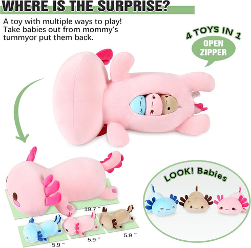 Mommy 19.7" 3 Tummy, 4 Onsoyours Axolotl Stuffed Animal with Baby Axolotl Plushies in Piece of Cute Axolotl Plush