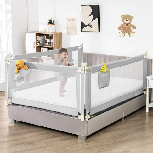 69-in (69 INCH, HONEY JOY Bed Rail for Toddlers, Extra Long, Portable Safety Bed Guardrail w/Side Pocket, Baby Bed Rail