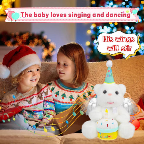Elderly14"(White) Singing Happy Birthday Song Teddy Bear Plush Toys Singing Angel Teddy Bear Stuffed Animal Dancing