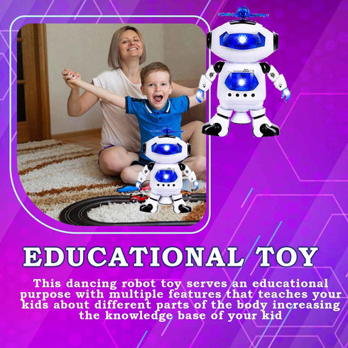 Toysery Walking Robot Toys for Kids, 360° Spinning Dancing Robot with LED Lights and Music, Interactive Electronic Toy