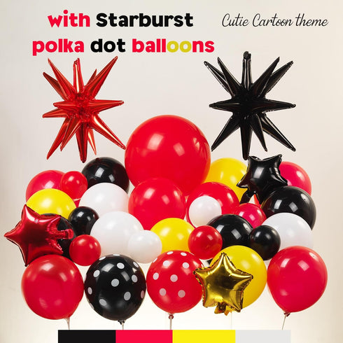 Cartoon Mouse Balloon Garland Kit, 157pcs Black Red Yellow White Balloons for Video Game Theme Decorations