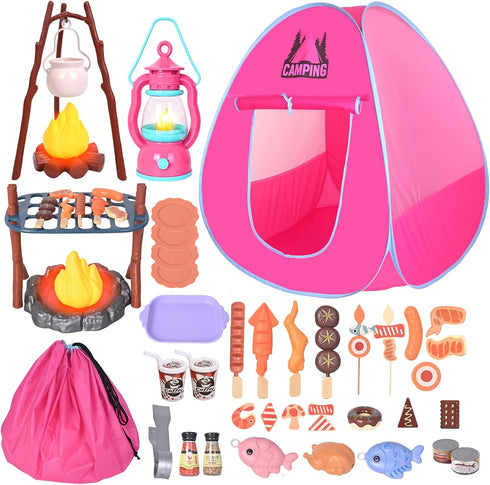 Kids Camping Set with Play Tent,Campfire,Lantern,Indoor Outdoor Camping Set with Pop up