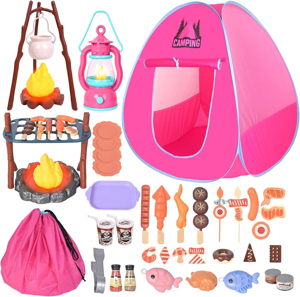 Kids Camping Set with Play Tent,Campfire,Lantern,Indoor Outdoor Camping Set with Pop up
