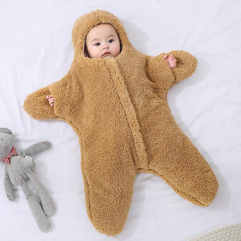 HEVOY Baby Starfish Onesie, Thick Imitation Fleece Starfish Newborn Sleeping Bag, Infant Footie Jumpsuit Winter Warm