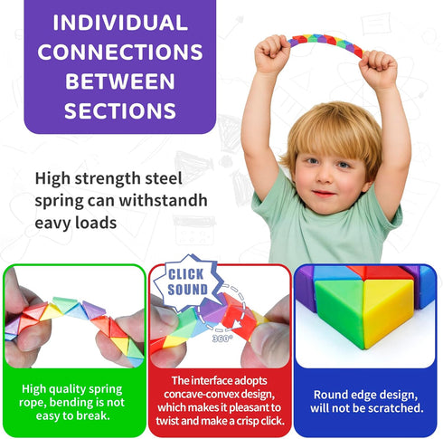 30 Pack Mini Fidget Snake Cube Toys Goodie Bag Stuffers for Kids, Treasure Box Toys for Classroom, Twist Puzzle