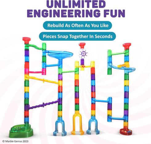 Marble Genius Marble Run - 85 Complete Pieces Maze Track for Adults, Teens, Toddlers & Kids Aged 4-12 Years