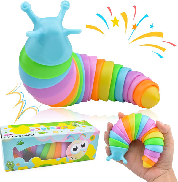 Cevioce Sensory Slug Fidget Toys, 1Pc Cute Autism Sensory Toy for Kids & Adults, Travel Toys for 1+ Year Old (Rainbow)