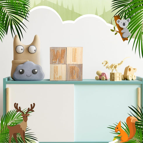 RattanView 4 Pcs Woodland Wild Nursery Wood Decor Nursery Wood Shelf Blocks for Bedroom Playroom Gifts Wild Sign