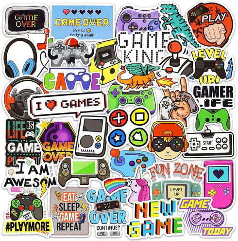 DETICKERS Gaming Stickers for Boys, 50 PCS Waterproof Vinyl Stickers for Video Game Water Bottles