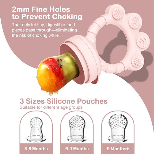 Mukylar 2 Pack Free,2mm Introduction,3M+Mauve Baby Fruit Food Feeder+Breastmilk Popsicle Molds,Baby Teethers,BPA Fine