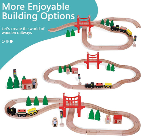 Set, 39Pcs Set Wooden Train Track Toddler Railway Bridge Toy Train with Magnetic Trains, Birthday Gift Ideas for Kids
