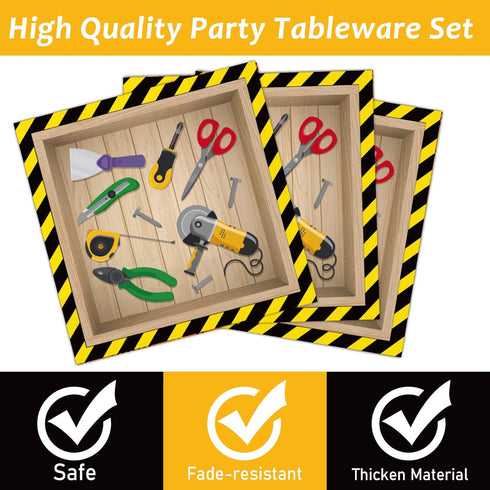 chiazllta 96 Pcs Handyman Tools Party Paper Plates and Napkins, Construction Birthday Party Decorations for 24 Guests