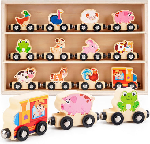 1 2 3 12 1st 2nd Montessori Wooden Train Toy for Years Old Toddlers | Magnetic Animals Train Kids Box, STEM Educational