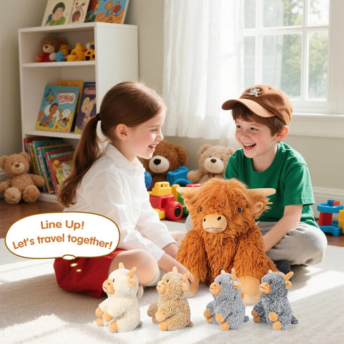 5-in-1 5PC Set Mommy 4 3 8 SuzziPals Highland Cow Stuffed Animals with Babies Inside, Highland Cow Plush & Babies, Soft