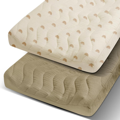 SNOOZYNEST 2 Pack Muslin Changing Pad Cover, Cotton Quilted Top Baby Changing Table
