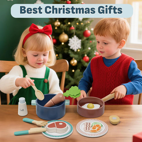 Sets Sets 3-5, Lehoo Castle Wooden Play Kitchen Accessories, Play Pots and Pans for Kids, Play Food for Kids Kitchen
