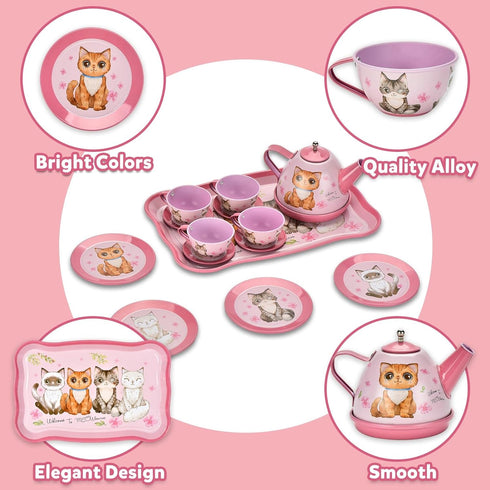 Set 3-6 Set, Lajeje Cat Tea Party for Toddlers & Little Girls Ages Pretend Play Toy & Birthday Gift, Includes Kitten