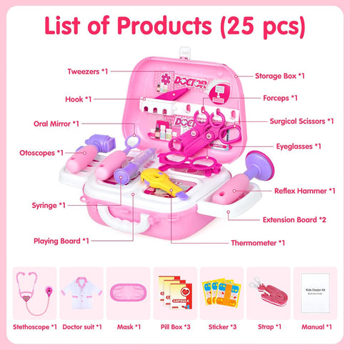 Set 3-5 Sets 22Pcs Playset 3 4 5 6 Doctor Costume for Kids - Dr Medical Pretend Play Toys for Girls - Doctors Kit