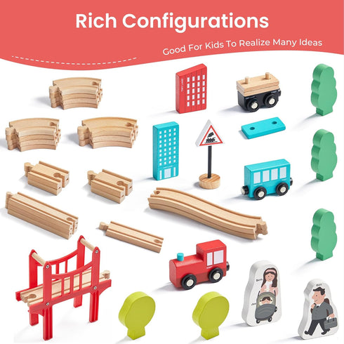 Set 39 3 4 5 Tiny Land Wooden Train for Toddler - Pcs- with Wooden Tracks Compatible with Major Brands - Expandable