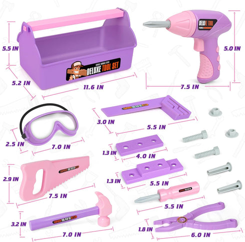 Set Kit,18 Set 3 4 5 6 7 Kids Tool - Tool Box & Electronic Toy Drill, Pretend Play Kids Construction Tool Pcs Toddler