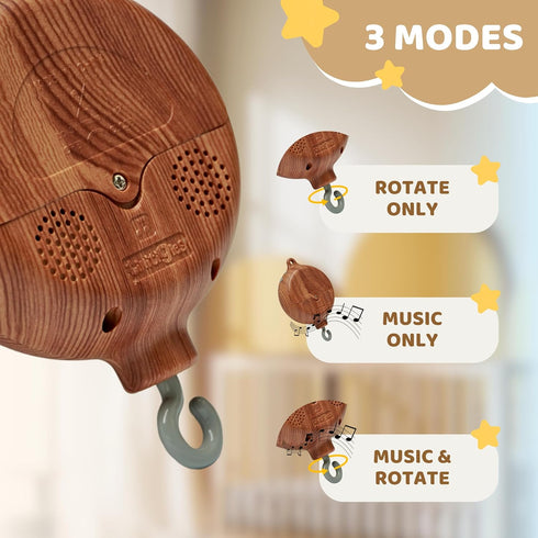 3 12 (30 TINITIGIES Crib Mobile Motor - Baby Mobile Music Box with Modes (Turn & Music, Turn Only, Music Only) Plays