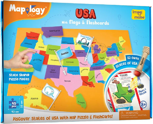 Country- 5-8 6-9 5-8-10 Imagimake Mapology United States Flash Card Puzzle with Flags, Capitals | Educational Toy