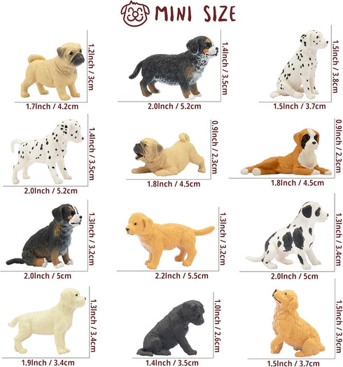 Toymany 12PCS Mini Dog Figurines Playset, Realistic Detailed Plastic Puppy Figures, Hand Painted Tiny Dogs