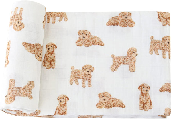 LifeTree Baby Swaddle Blankets Dog, 70% Viscose Bamboo and 30% Cotton Muslin, Large 47" x 47", Poodle Puppy
