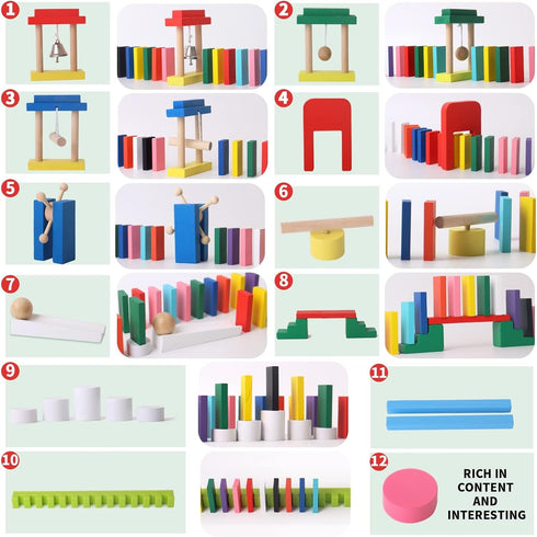 1000 PCS Dominoes Set with Extra 11 Add-on Blocks, 10 Colors Racing Tile Games Educational Toy for Kids Birthday Party