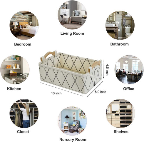 Storage Baskets for Organizing Toys, Small White Felt Fabric Bins for Home Office Closet Bathroom Bedroom