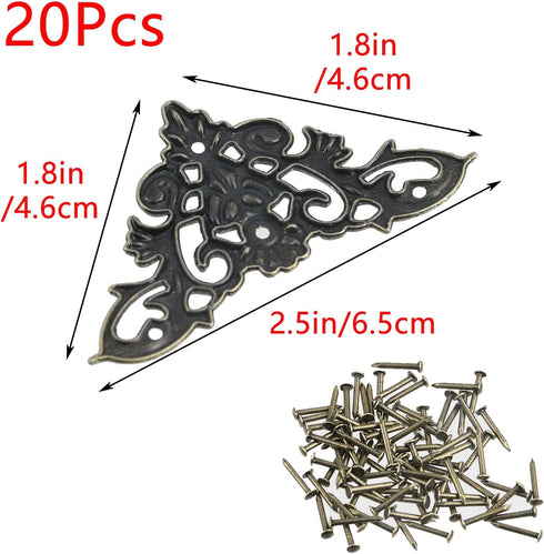 Geesatis 20-Pack Antique Bronze Corner Protectors - Decorative Edge Guards for Photo, Books, Jewelry Boxes