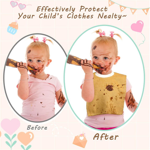 3 Pieces Full Coverage Toddler Bibs Absorbent Cotton Terry Towel Toddler Bibs Pullover Baby Bibs, 3 Colors