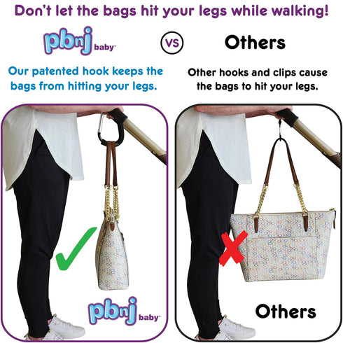 Stroller Hooks for Hanging Diaper Bags, Mommy Stroller Clip Organizer Hook, Large Carabiner Clips (2 Pack)