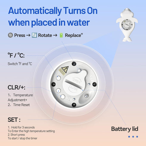 Doli Yearning Baby Bath Thermometer for Newborn & Infant - Floating Digital Water Temperature Monitor with Timer & LCD