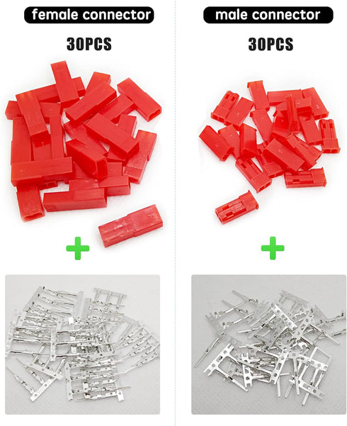60Sets JST Servo Connector Kits, Plug Male/Female Crimp Pin Cable Kit for RC Car Hitec Spektrum Model Airplanes