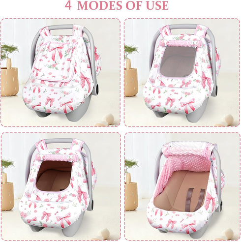 Car Seat Cover Baby Girls Winter, Dual Zipper Infant Carseat Covers with Breathable Mesh, Universal & Warm Protection