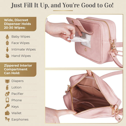 STALL 20-30 Crossbody Diaper Bag Purse with Wipes Dispenser - Stylish Vegan Leather Baby Wipes Holder Clutch for Women
