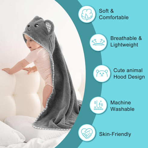 URSEORY 2 Pack 31 31 inch Hooded Baby Towels, Ultra Soft Bath Towels with Hood for Boys, Girls, Toddler, Infant, Kids