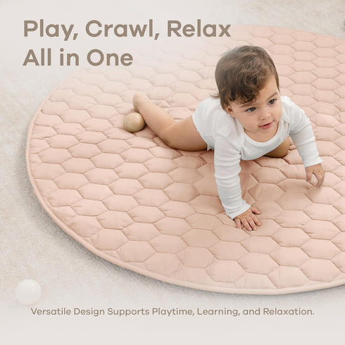 48 inches Comfy Cubs Round Kids Play Mat - Medium Soft Quilted Baby Floor Mat with Non-Slip Bottom - Plush Design